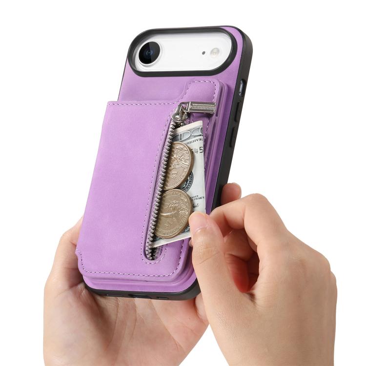 For iPhone Air Retro MagSafe Zipper Wallet Card Bag Back Phone Case