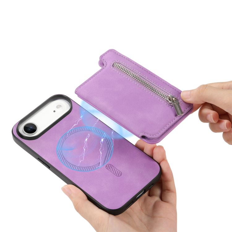 For iPhone Air Retro MagSafe Zipper Wallet Card Bag Back Phone Case