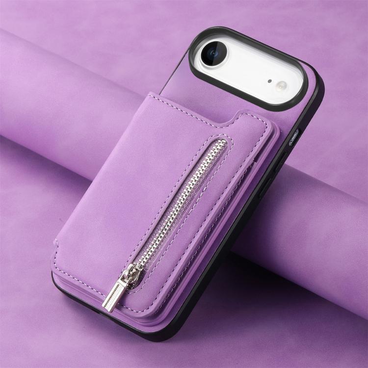 For iPhone Air Retro MagSafe Zipper Wallet Card Bag Back Phone Case