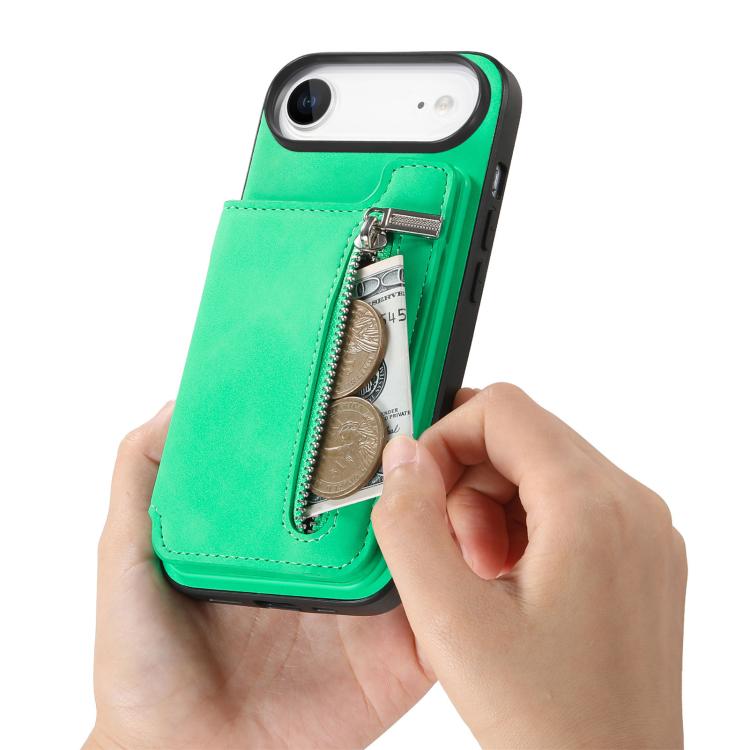 For iPhone Air Retro MagSafe Zipper Wallet Card Bag Back Phone Case