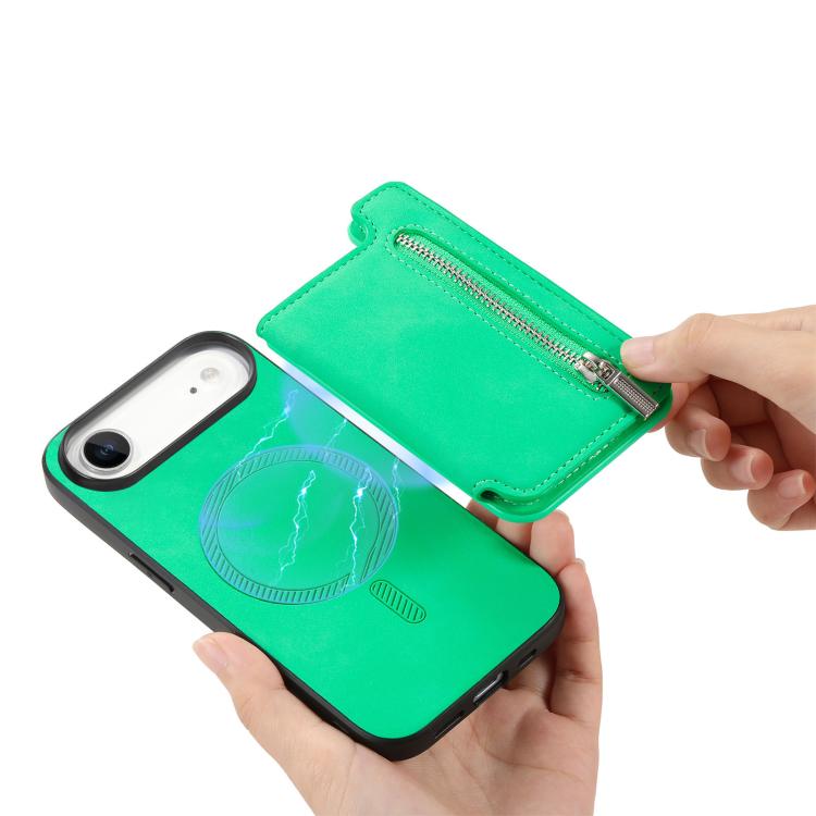 For iPhone Air Retro MagSafe Zipper Wallet Card Bag Back Phone Case