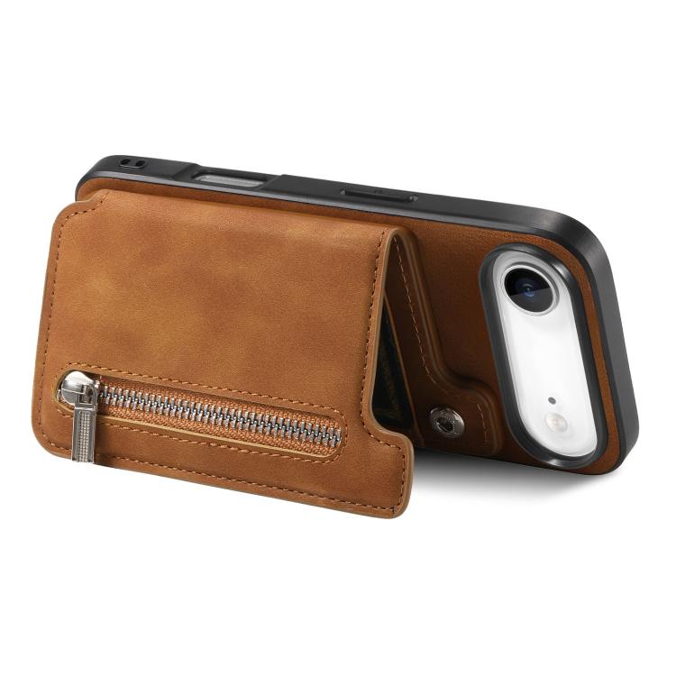 For iPhone Air Retro MagSafe Zipper Wallet Card Bag Back Phone Case