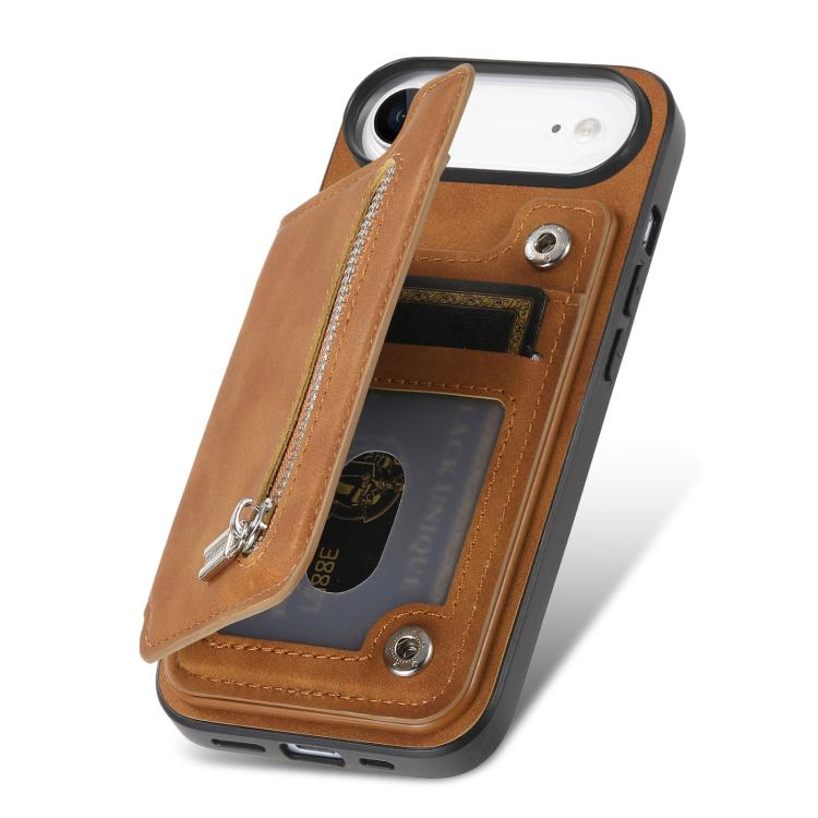 For iPhone Air Retro MagSafe Zipper Wallet Card Bag Back Phone Case