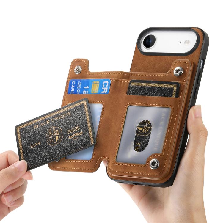 For iPhone Air Retro MagSafe Zipper Wallet Card Bag Back Phone Case