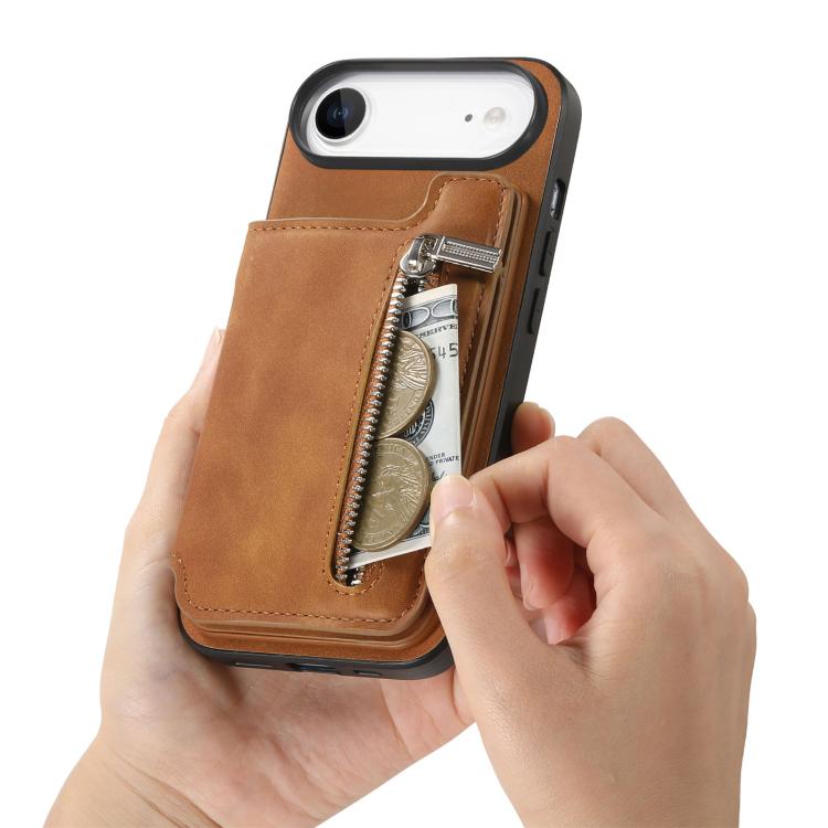 For iPhone Air Retro MagSafe Zipper Wallet Card Bag Back Phone Case
