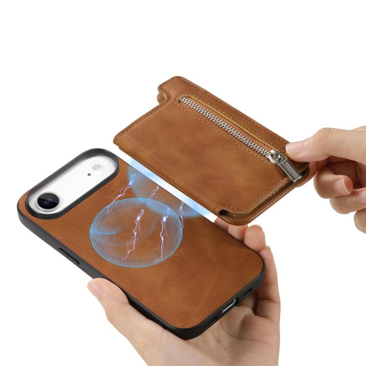For iPhone Air Retro MagSafe Zipper Wallet Card Bag Back Phone Case