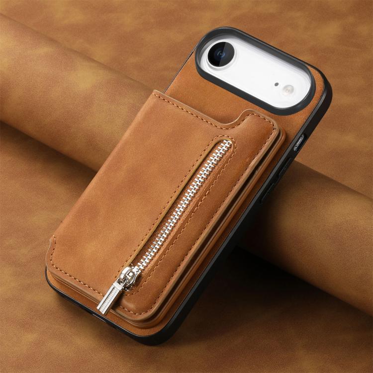 For iPhone Air Retro MagSafe Zipper Wallet Card Bag Back Phone Case