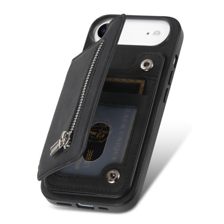 For iPhone Air Retro MagSafe Zipper Wallet Card Bag Back Phone Case
