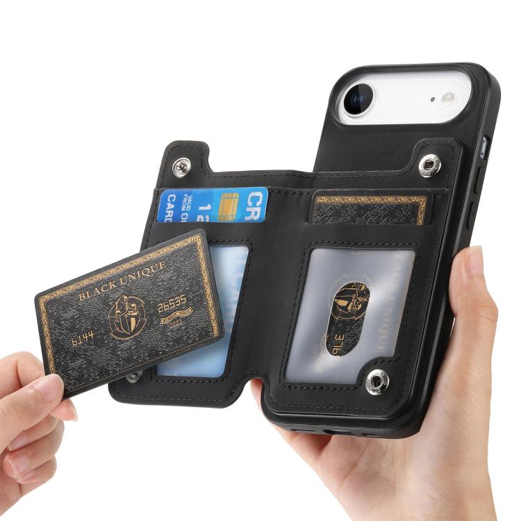 For iPhone Air Retro MagSafe Zipper Wallet Card Bag Back Phone Case