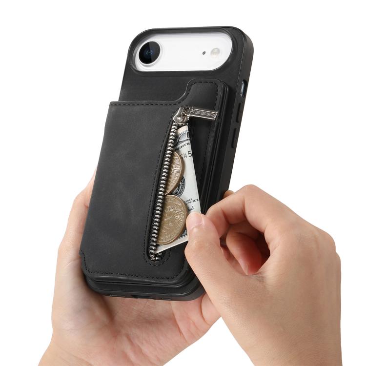 For iPhone Air Retro MagSafe Zipper Wallet Card Bag Back Phone Case