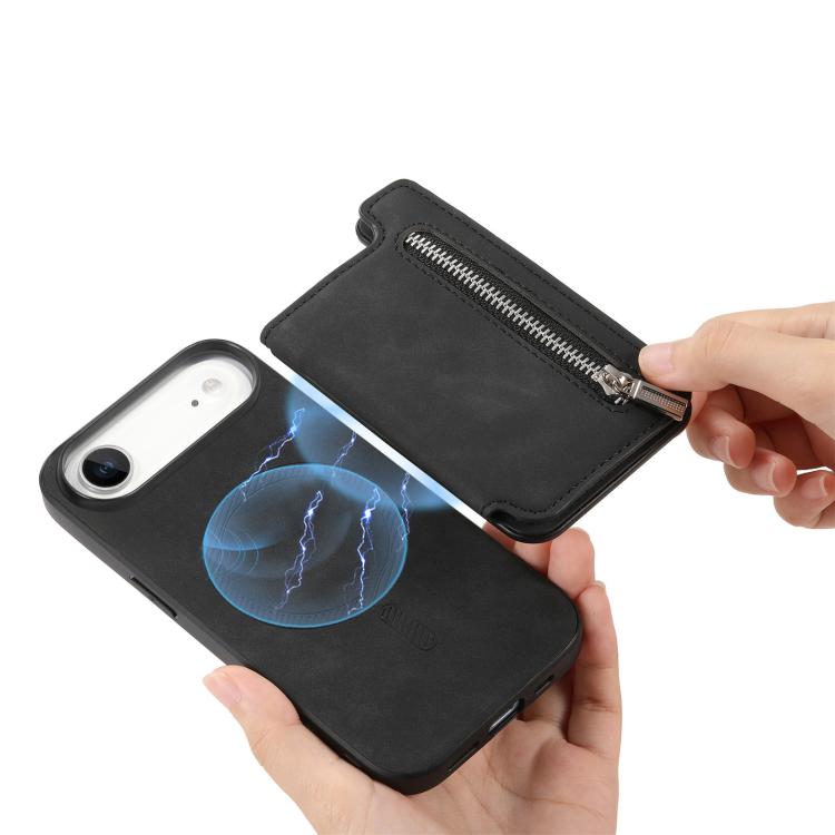 For iPhone Air Retro MagSafe Zipper Wallet Card Bag Back Phone Case