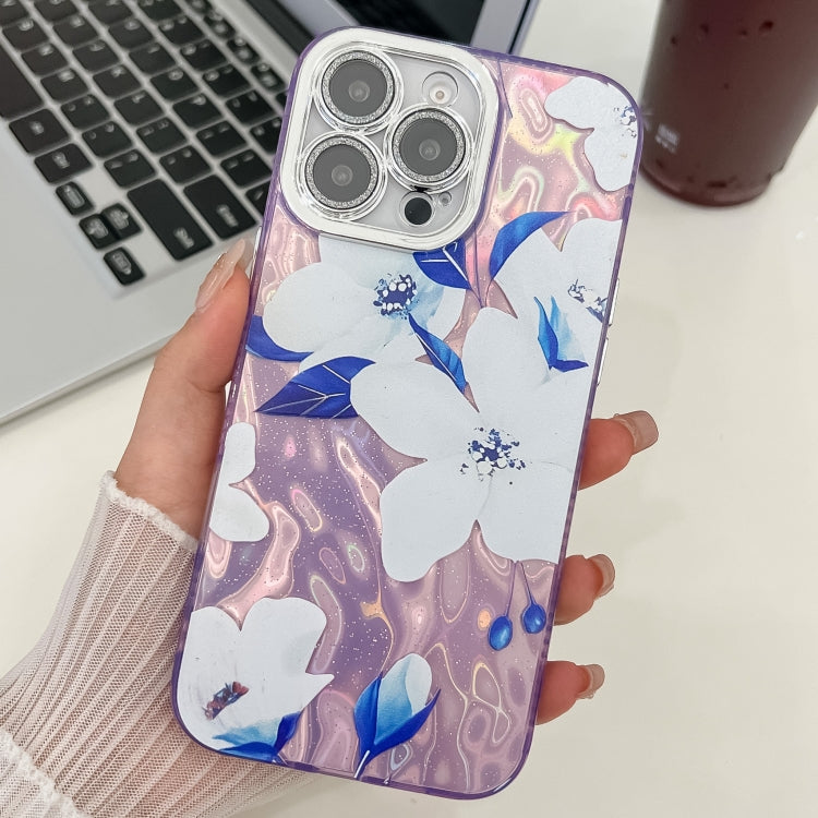 For iPhone 16 Pro Max Electroplating Flowers Plants Texture TPU Phone Case