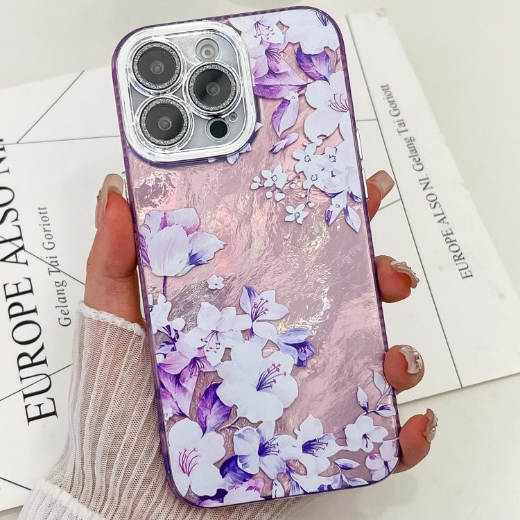 For iPhone 16 Pro Electroplating Flowers Plants Texture TPU Phone Case