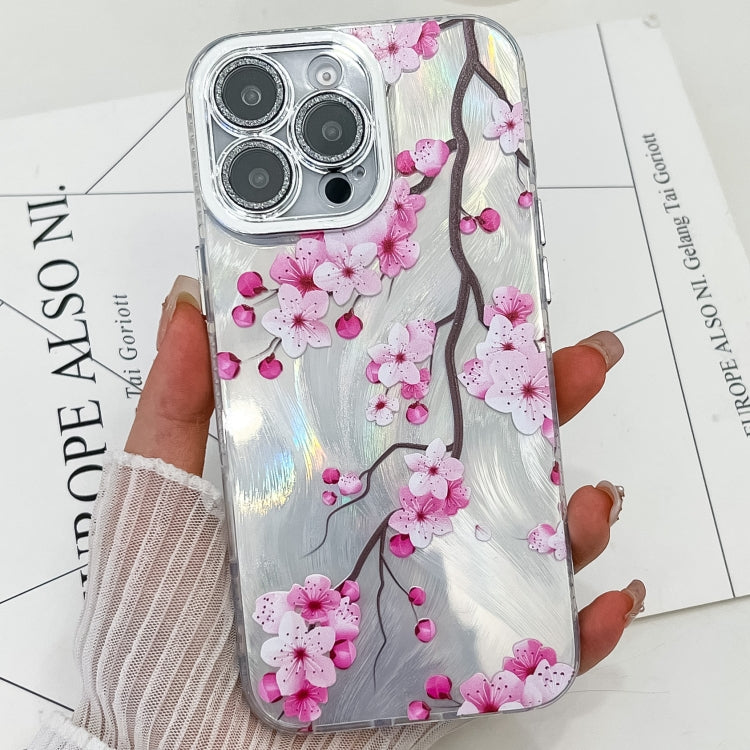 For iPhone 16 Pro Electroplating Flowers Plants Texture TPU Phone Case