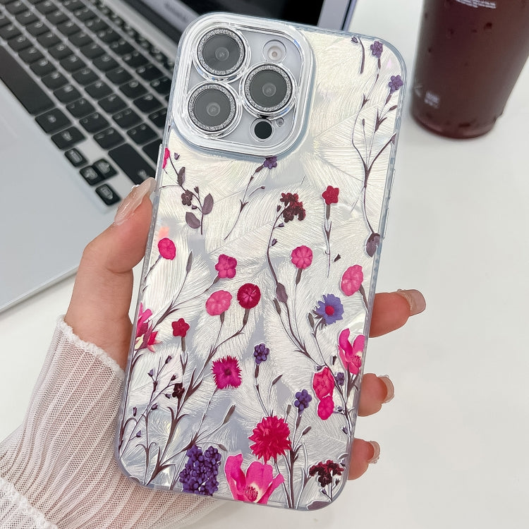 For iPhone 16 Pro Electroplating Flowers Plants Texture TPU Phone Case