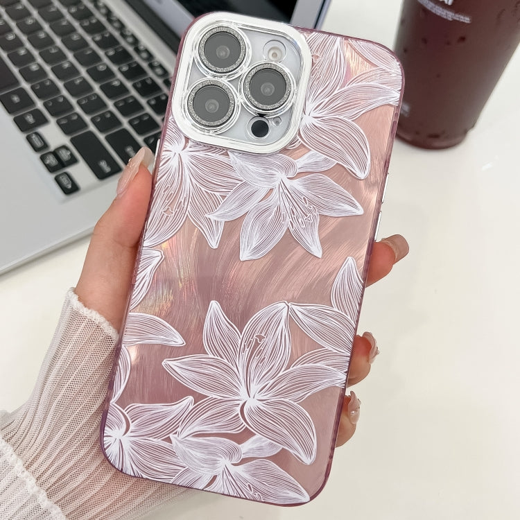 For iPhone 16 Pro Electroplating Flowers Plants Texture TPU Phone Case