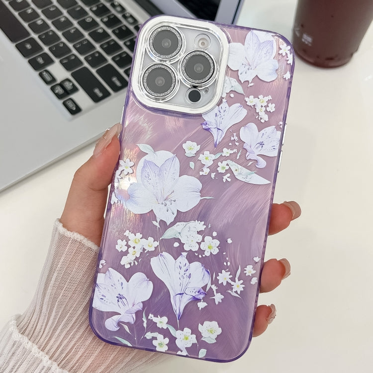 For iPhone 16 Pro Electroplating Flowers Plants Texture TPU Phone Case