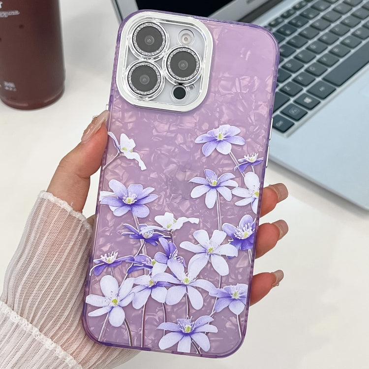 For iPhone 16 Pro Electroplating Flowers Plants Texture TPU Phone Case
