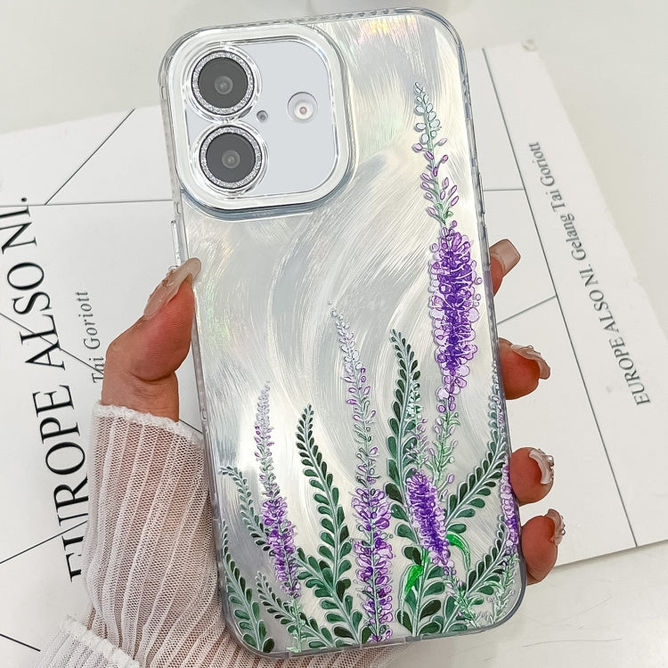 For iPhone 16 Plus Electroplating Flowers Plants Texture TPU Phone Case