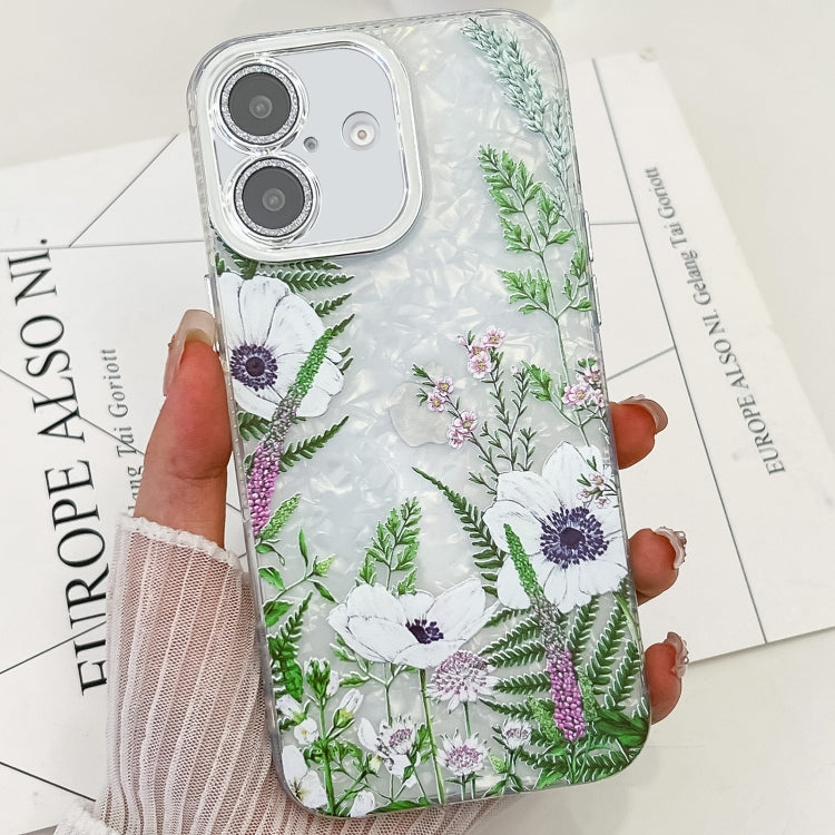 For iPhone 16 Plus Electroplating Flowers Plants Texture TPU Phone Case