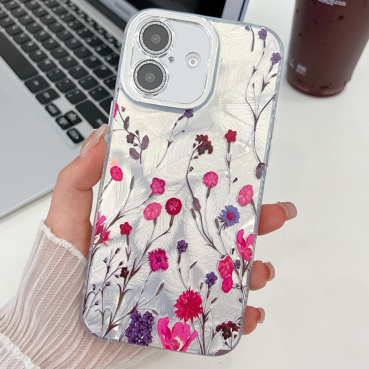 For iPhone 16 Plus Electroplating Flowers Plants Texture TPU Phone Case