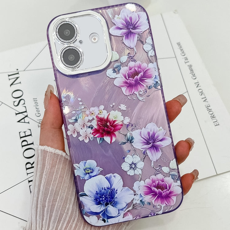 For iPhone 16 Electroplating Flowers Plants Texture TPU Phone Case