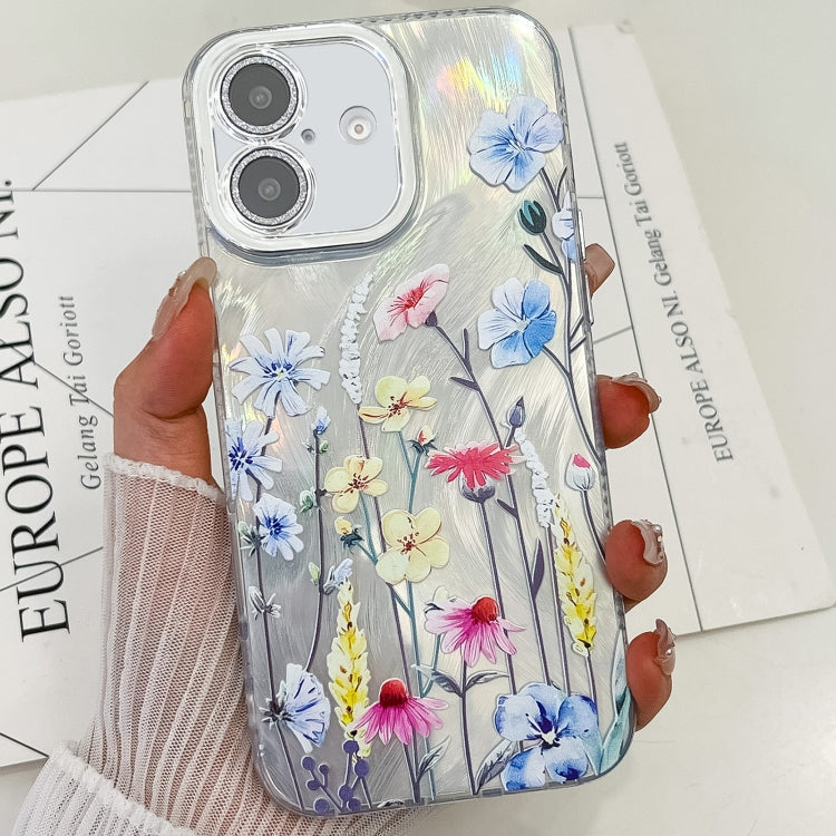 For iPhone 16 Electroplating Flowers Plants Texture TPU Phone Case