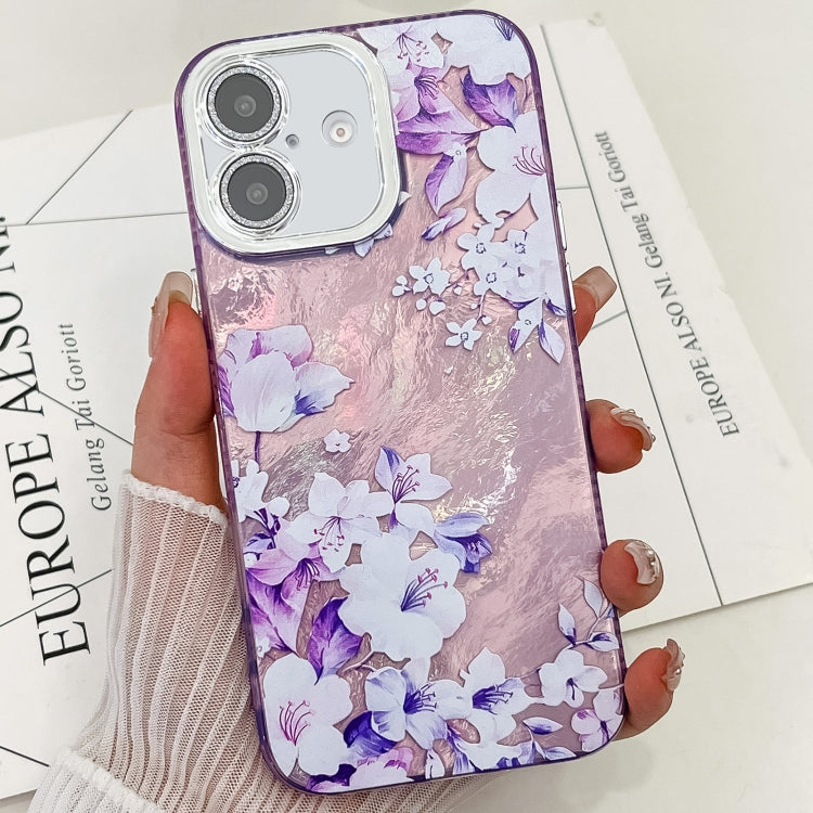 For iPhone 16 Electroplating Flowers Plants Texture TPU Phone Case