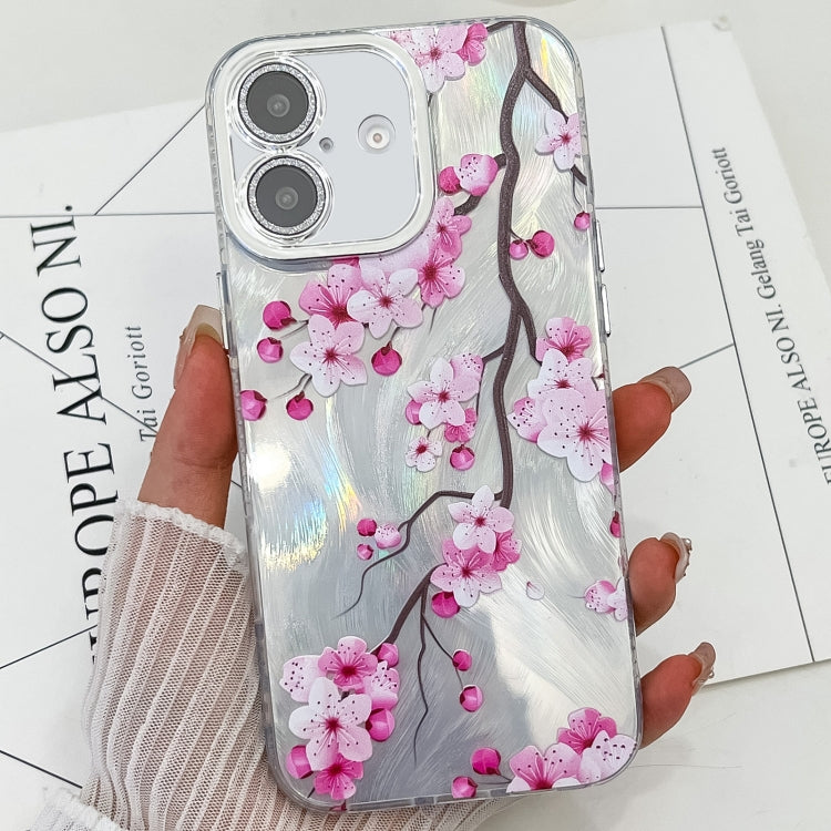 For iPhone 16 Electroplating Flowers Plants Texture TPU Phone Case