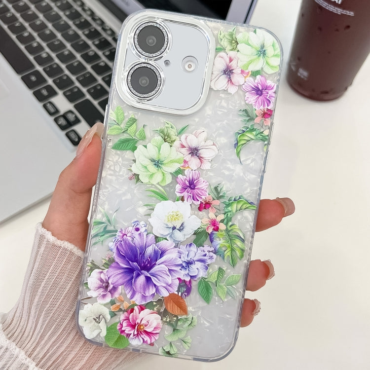 For iPhone 16 Electroplating Flowers Plants Texture TPU Phone Case