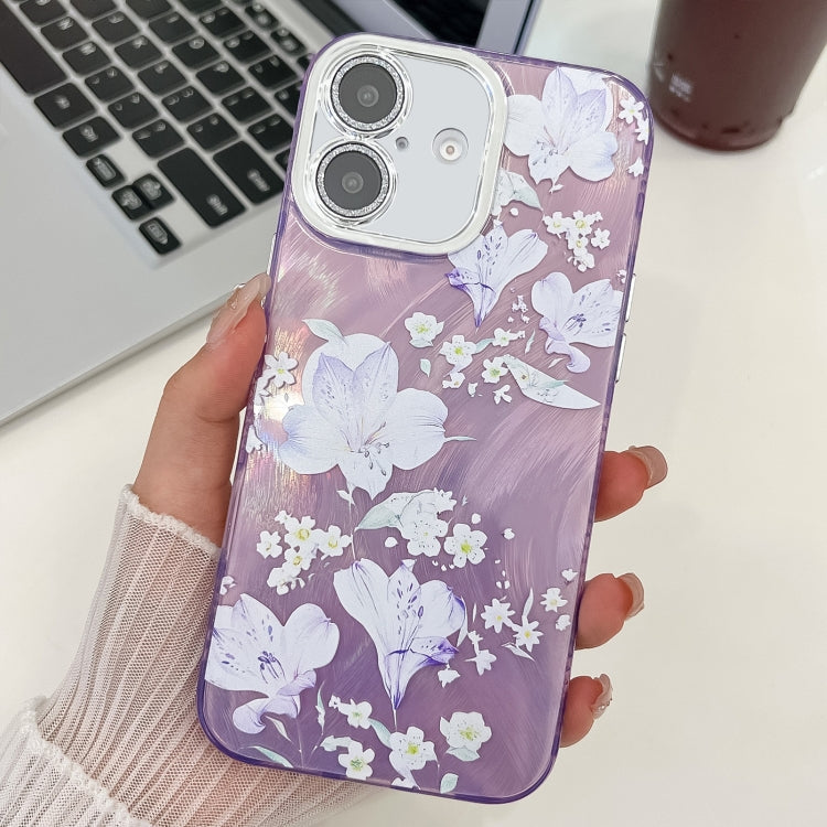 For iPhone 16 Electroplating Flowers Plants Texture TPU Phone Case