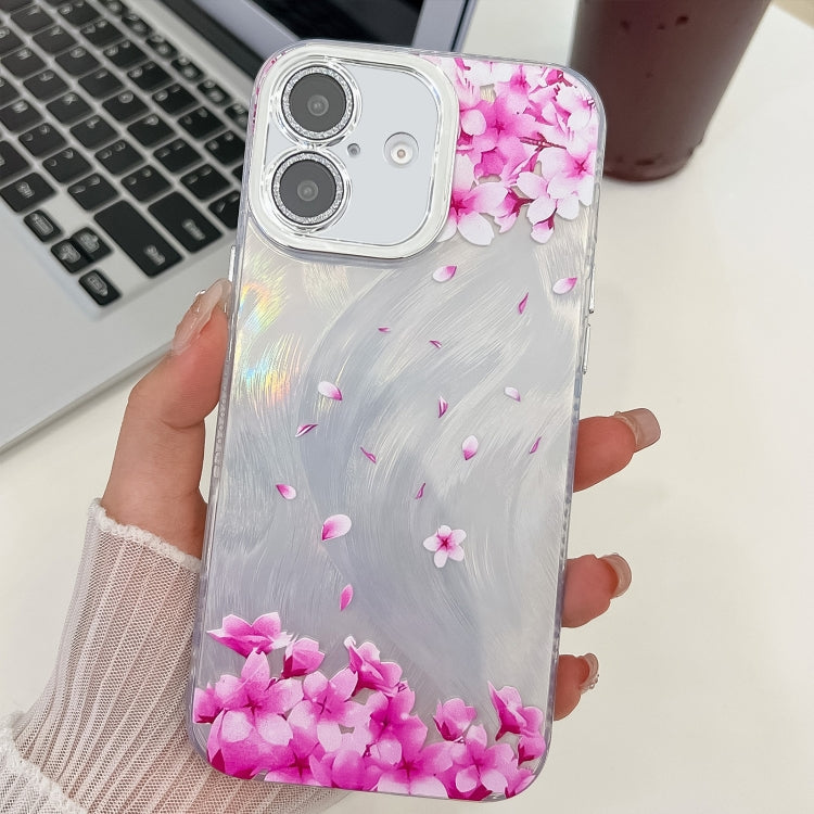 For iPhone 16 Electroplating Flowers Plants Texture TPU Phone Case