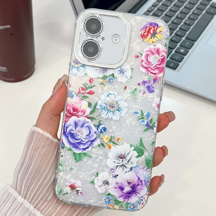 For iPhone 16 Electroplating Flowers Plants Texture TPU Phone Case
