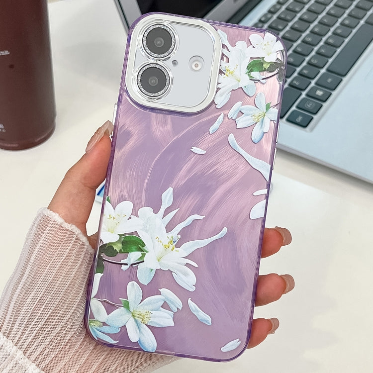 For iPhone 16 Electroplating Flowers Plants Texture TPU Phone Case
