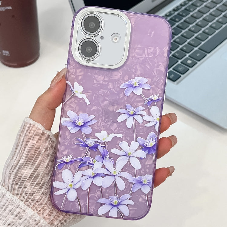For iPhone 16 Electroplating Flowers Plants Texture TPU Phone Case