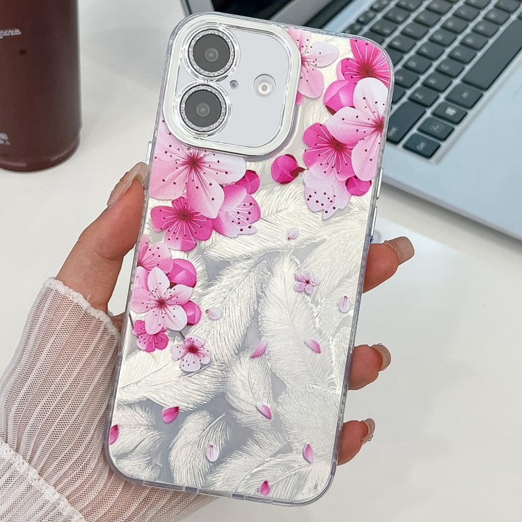 For iPhone 16 Electroplating Flowers Plants Texture TPU Phone Case
