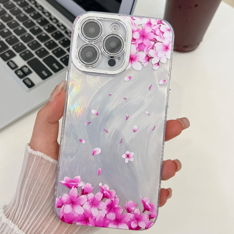 For iPhone 15 Pro Max Electroplating Flowers Plants Texture TPU Phone Case
