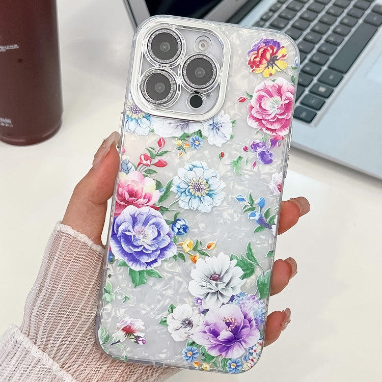 For iPhone 15 Pro Electroplating Flowers Plants Texture TPU Phone Case