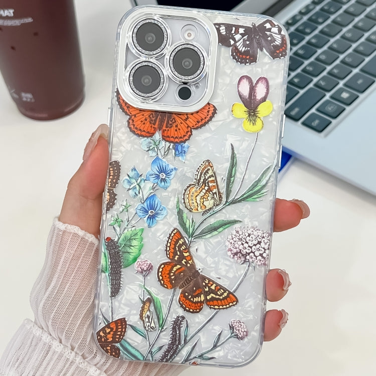 For iPhone 15 Pro Electroplating Flowers Plants Texture TPU Phone Case