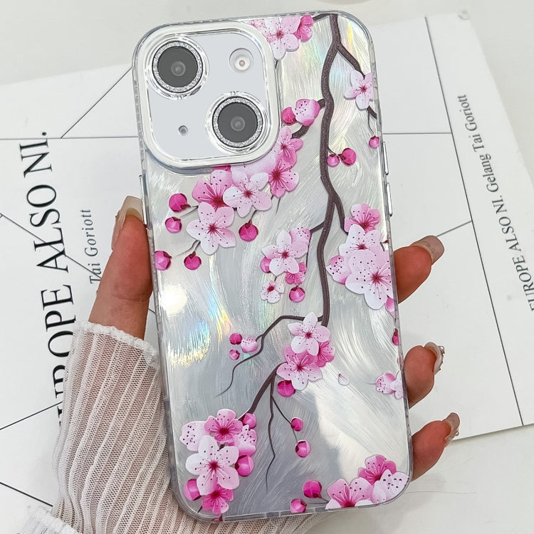 For iPhone 15 Electroplating Flowers Plants Texture TPU Phone Case