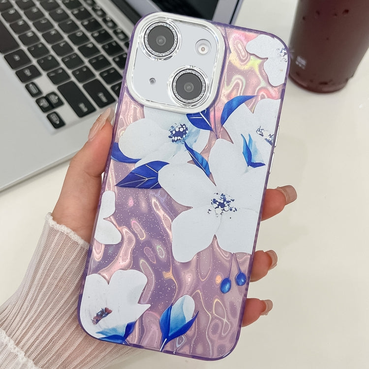 For iPhone 15 Electroplating Flowers Plants Texture TPU Phone Case