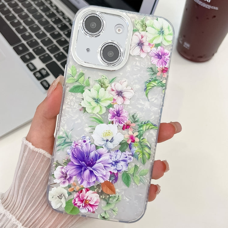 For iPhone 15 Electroplating Flowers Plants Texture TPU Phone Case