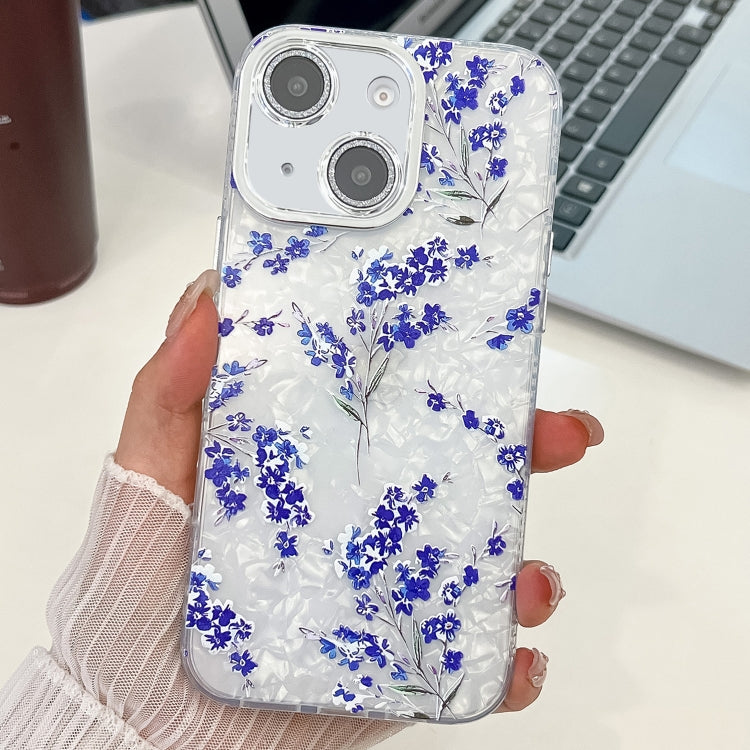 For iPhone 15 Electroplating Flowers Plants Texture TPU Phone Case
