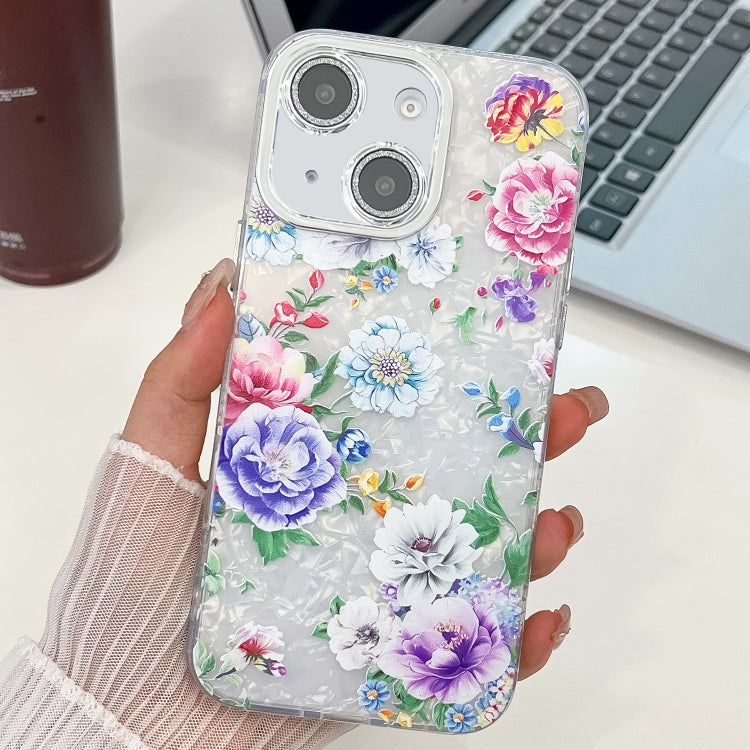 For iPhone 15 Electroplating Flowers Plants Texture TPU Phone Case