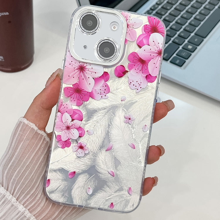For iPhone 15 Electroplating Flowers Plants Texture TPU Phone Case