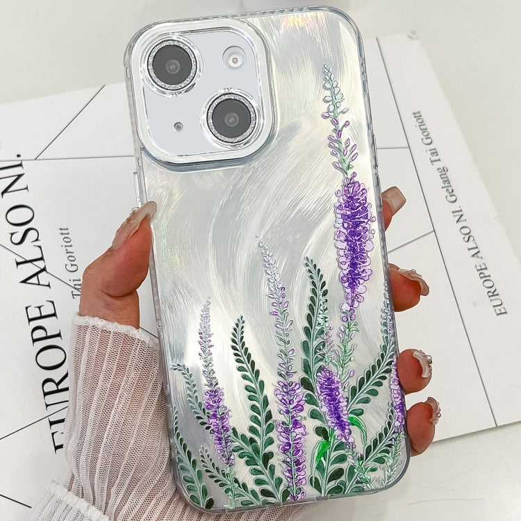 For iPhone 14 Electroplating Flowers Plants Texture TPU Phone Case