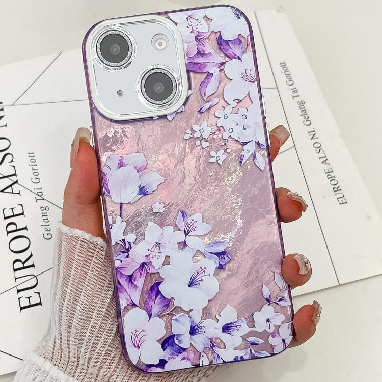 For iPhone 14 Electroplating Flowers Plants Texture TPU Phone Case