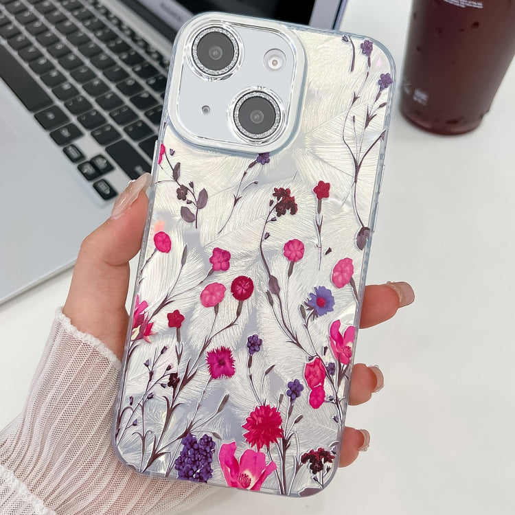 For iPhone 14 Electroplating Flowers Plants Texture TPU Phone Case