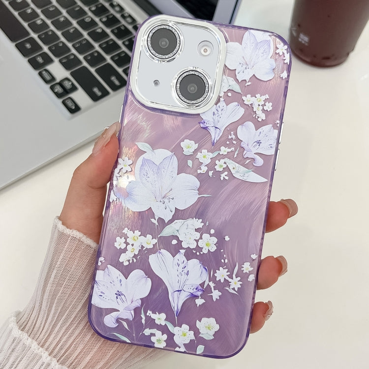 For iPhone 14 Electroplating Flowers Plants Texture TPU Phone Case