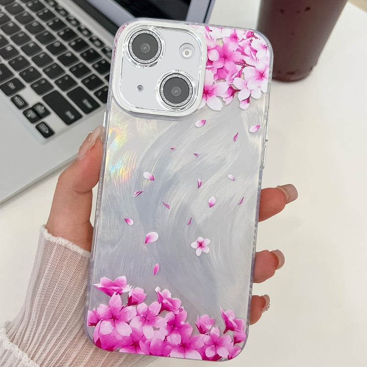 For iPhone 14 Electroplating Flowers Plants Texture TPU Phone Case